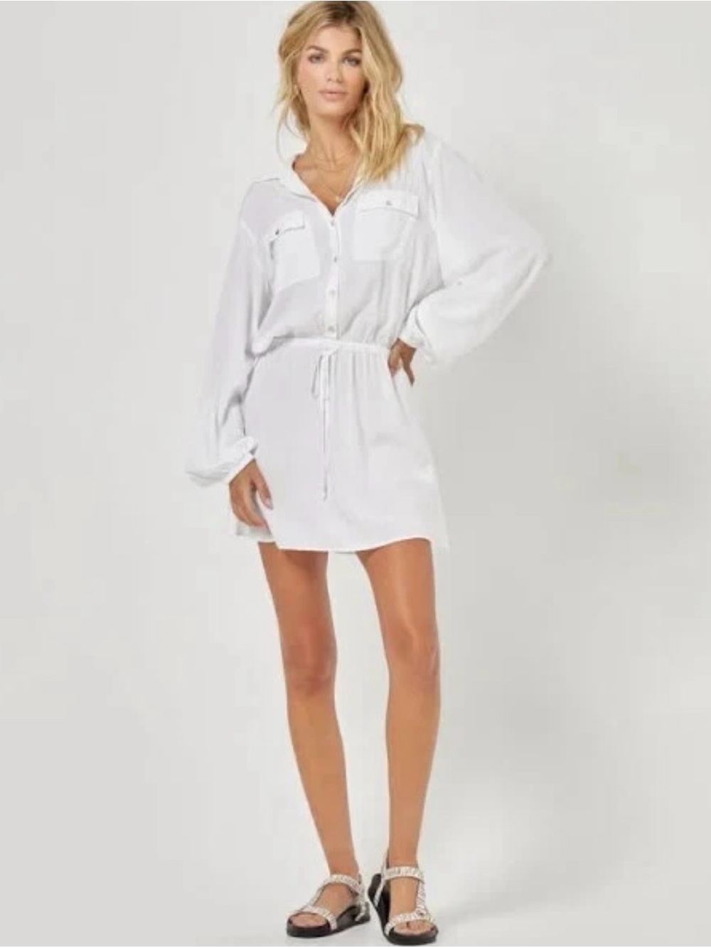 L*space NWT Amelia Long Sleeve Cover-Up Tunic Dress White Women's‎ Size Small